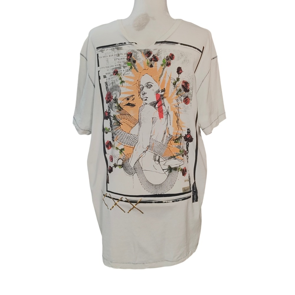 Marc Ecko Cut & Sew White Graphic T-Shirt Mens‎ XL Snake Rose V-Neck Streetwear